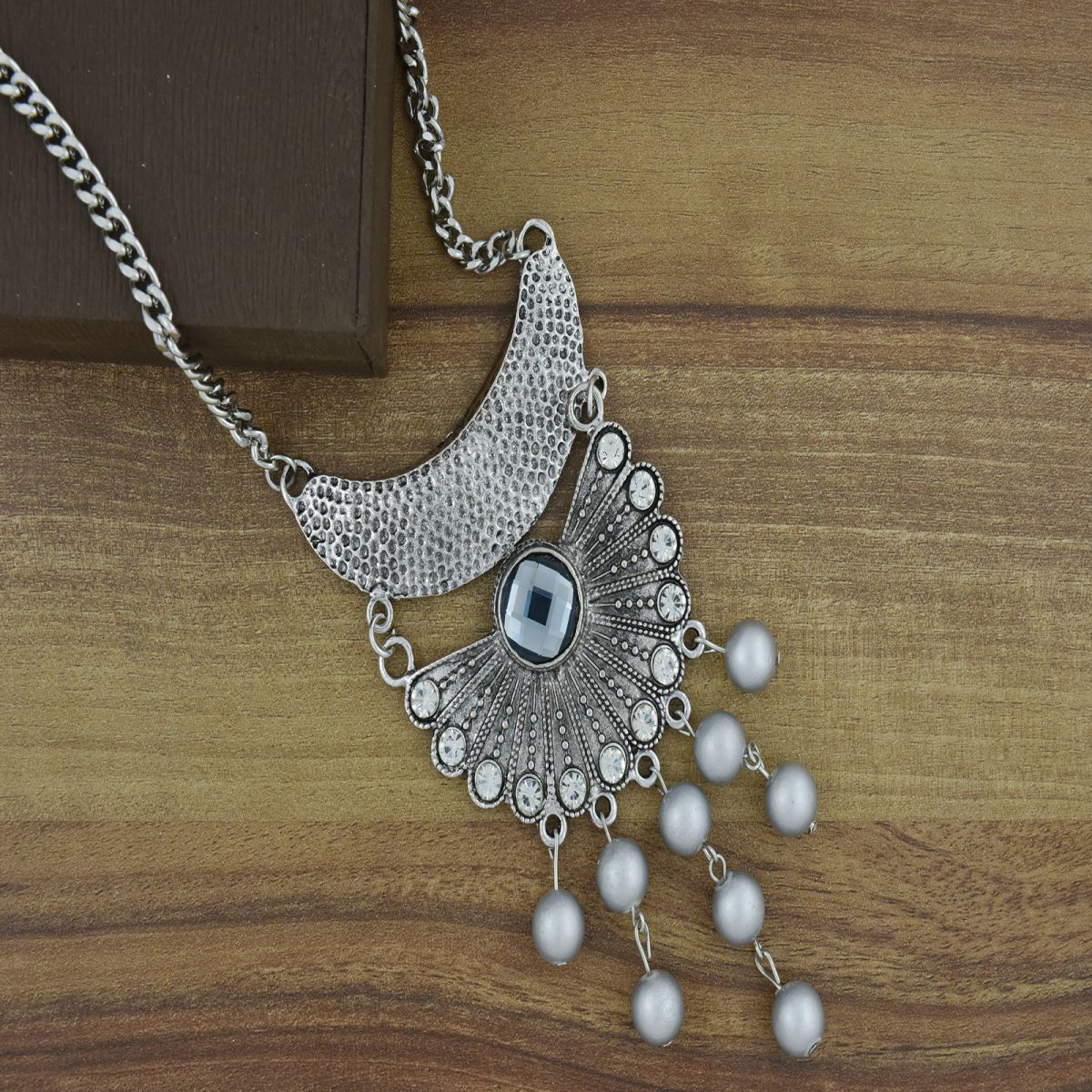 Oxidised Afghani Bohemian Tribal German Silver Crystal Pearl Necklace