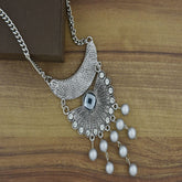 Oxidised Afghani Bohemian Tribal German Silver Crystal Pearl Necklace