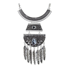 Leaf Oxidised German Silver Blue Crystal Statement Necklace For Women