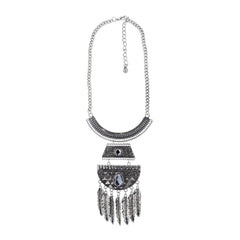 Leaf Oxidised German Silver Blue Crystal Statement Necklace For Women