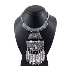 Leaf Oxidised German Silver Blue Crystal Statement Necklace For Women