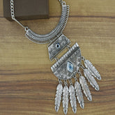 Leaf Oxidised German Silver Blue Crystal Statement Necklace For Women