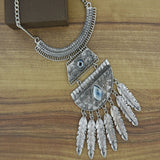 Leaf Oxidised German Silver Blue Crystal Statement Necklace For Women