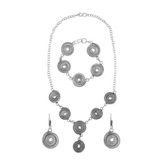 Oxidised Tribal Bohemian German Silver Necklace Earring Bracelet Set