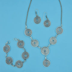 Oxidised Tribal Bohemian German Silver Necklace Earring Bracelet Set