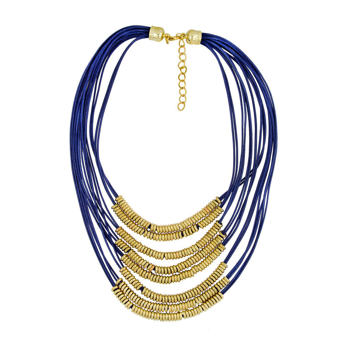 Italian Rings Multistrand 7 Layered Blue Nylon 18K Gold Long Necklace