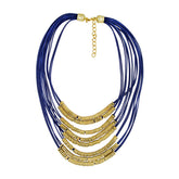 Italian Rings Multistrand 7 Layered Blue Nylon 18K Gold Long Necklace