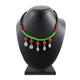 Tribal Tibetan Oxidised German Silver Red Bead Green Thread Necklace