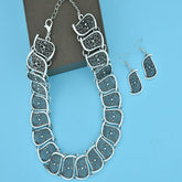 Flower Shape Oxidised German Silver Choker Necklace Earring Set