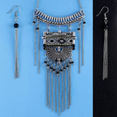 Oxidised Afghani Bohemia Beads German Silver Long Necklace Earring Set