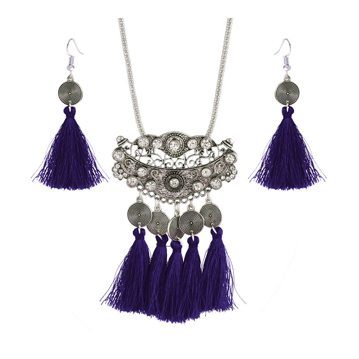 Tassel Dangle Filigree Oxidise Triba German Silver Necklace Earring