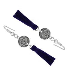 Tassel Dangle Flower Oxidised Tribal German Silver Pendant Earring