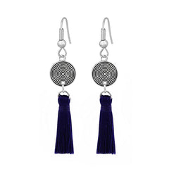 Tassel Dangle Flower Oxidised Tribal German Silver Pendant Earring