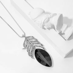 Leaf Crystal Cz Black Western Dress Party Sweater Chain Necklace