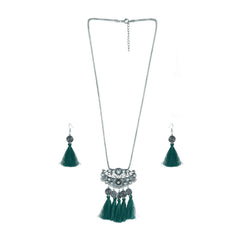 Tassel Dangle Filigree Oxidised Tribal German Silver Necklace Earring