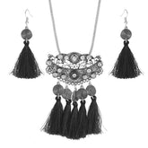 Tassel Dangle Filigree Oxidise Tribal German Silver Necklace Earring