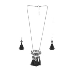 Tassel Dangle Filigree Oxidise Tribal German Silver Necklace Earring