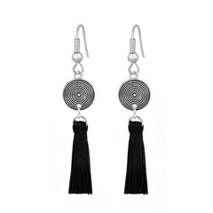 Tassel Dangle Flower Oxidised Tribal German Silver Pendant Earring