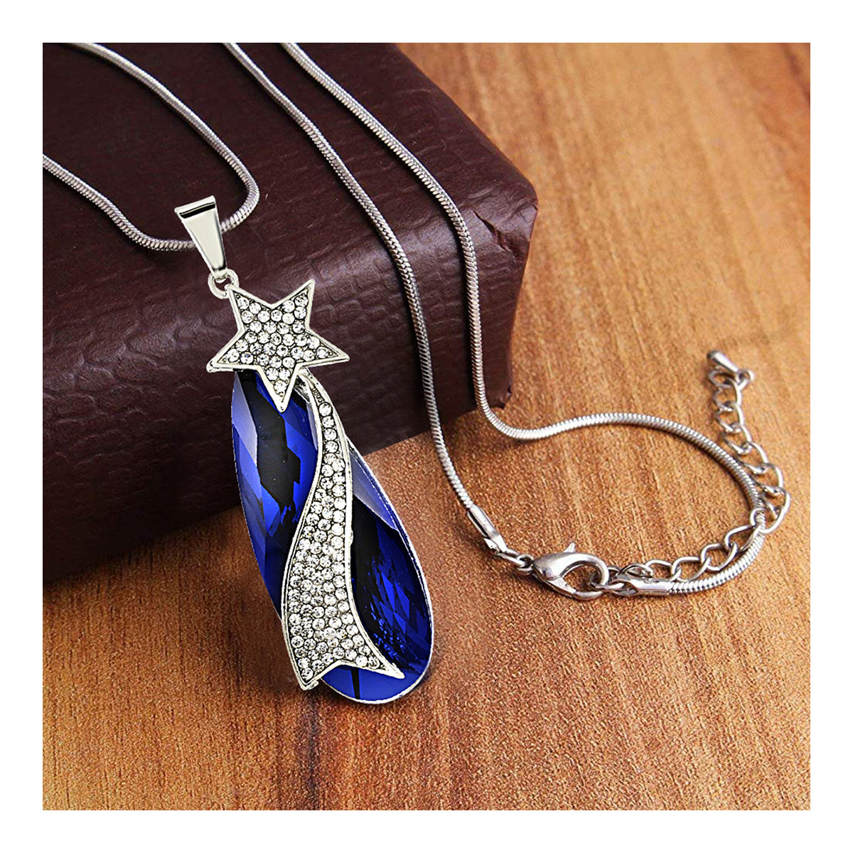Sweater Star Cz Crystal Blue Stylish Party Long Necklace Pendant Chain