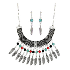 Beads Oxidised Tribal Bohemian German Long Statement Necklace Earring