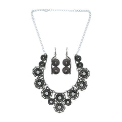 Oxidised Bohemian German Silver Diamond Choker Necklace Earring