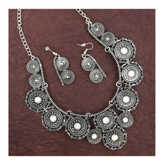 Oxidised Bohemian German Silver Diamond Choker Necklace Earring