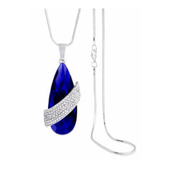 Italian Crystal American Diamond Blue Silver Sweater Necklace