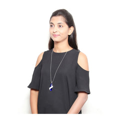 Italian Crystal American Diamond Blue Silver Sweater Necklace