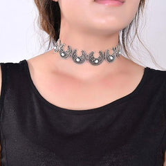 Chand Bali Oxidised Bohemian German Silver Diamond Coller Necklace