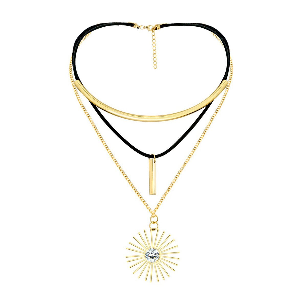 Triple Layer Charm Choker Collar Statement Black Gold Necklace