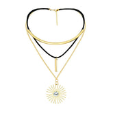 Triple Layer Charm Choker Collar Statement Black Gold Necklace