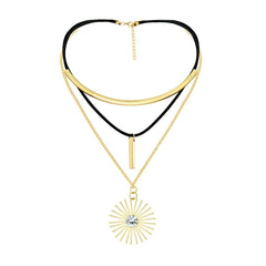 Triple Layer Charm Choker Collar Statement Black Gold Necklace