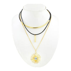 Triple Layer Charm Choker Collar Statement Black Gold Necklace