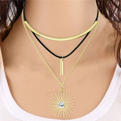 Triple Layer Charm Choker Collar Statement Black Gold Necklace