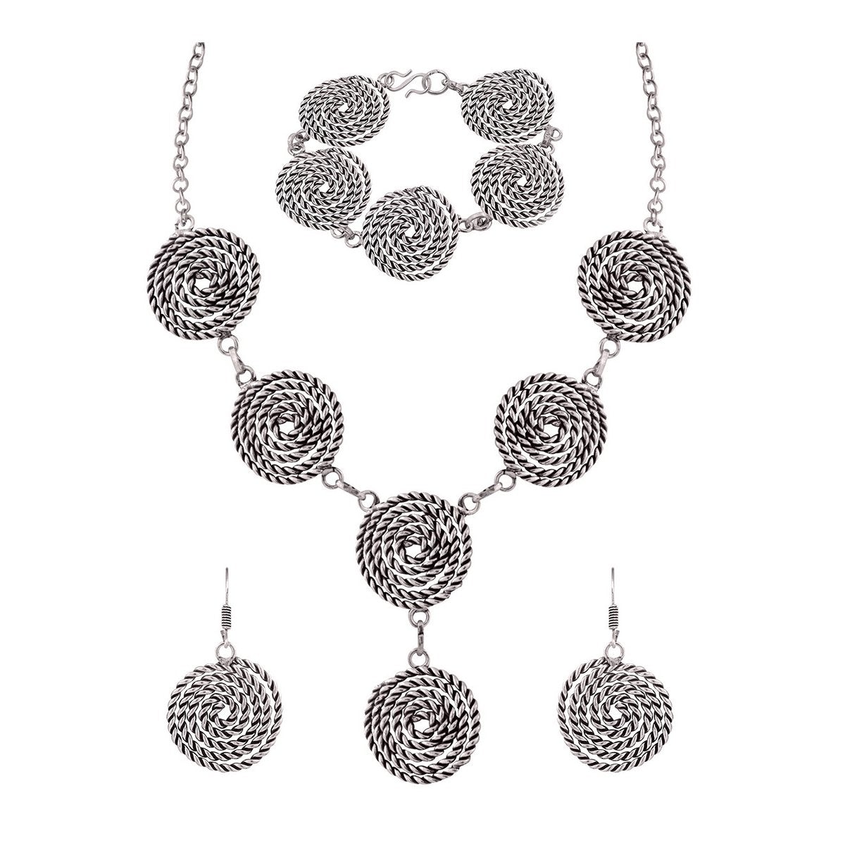 Oxidised Tribal Rope Bohemian German Silver Necklace Earring Bracelet