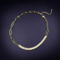 Gold Baguette Choker Cubic Zirconia Chain For Women