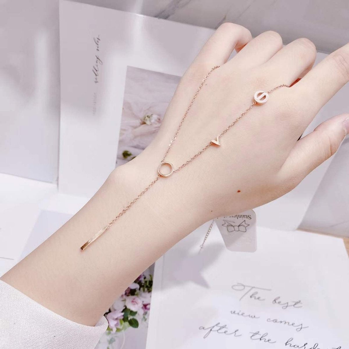 Love Letter Alphabets Rose Gold Stainless Steel Necklace Pendant Chain For Women