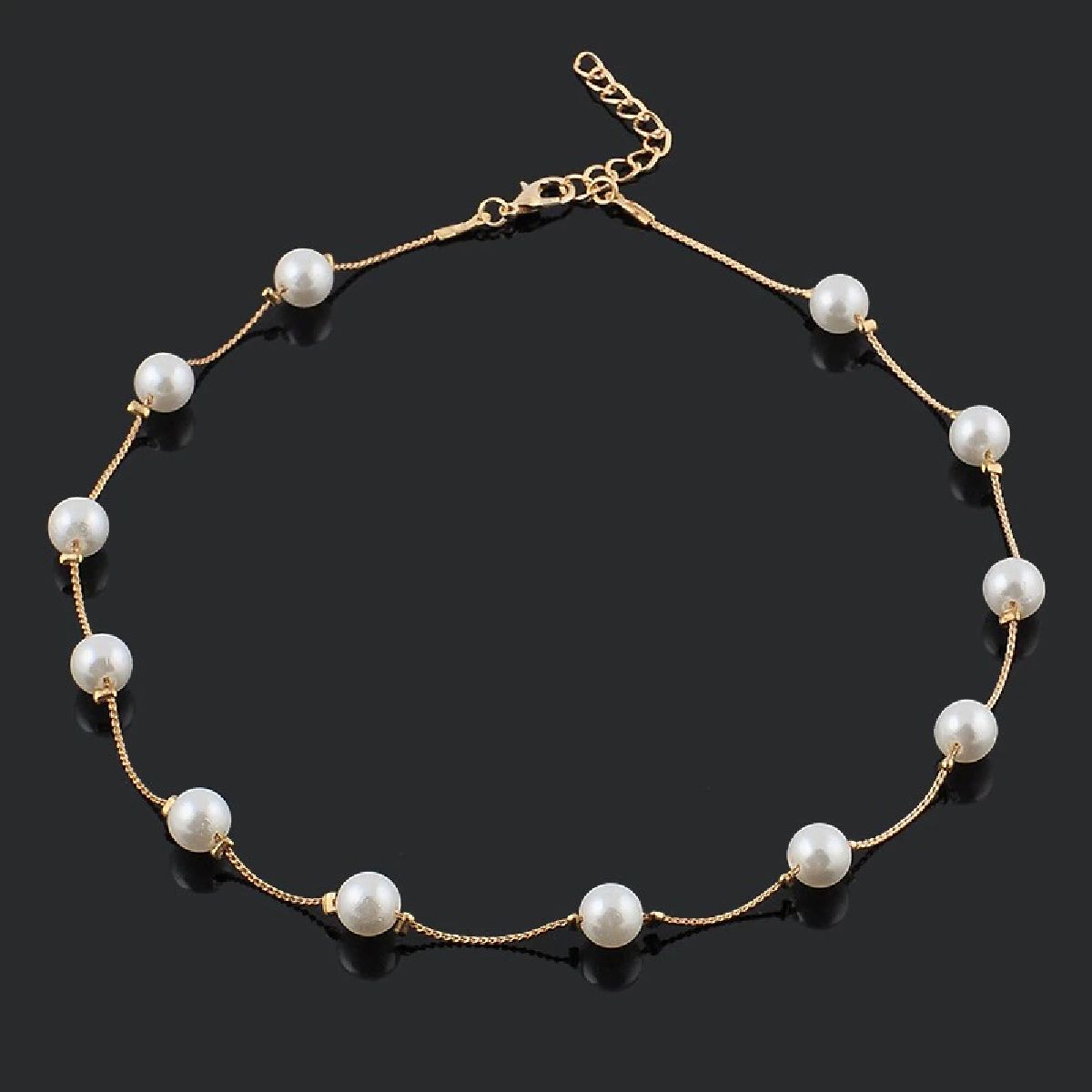 Round Pearl Gold Choker Stainless Steel Necklace Chain For Women