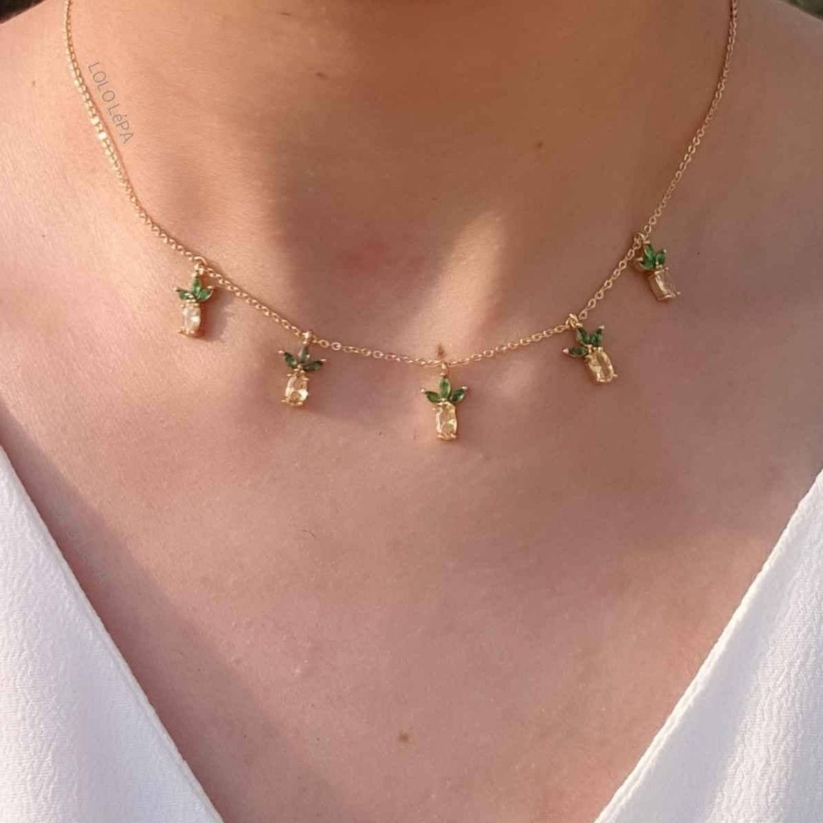 Pineapple Crystal Gold Choker Necklace Chain For Women