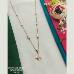 Butterfly Square Rectangle Rose Gold Stainless Steel Necklace Pendant Chain Women