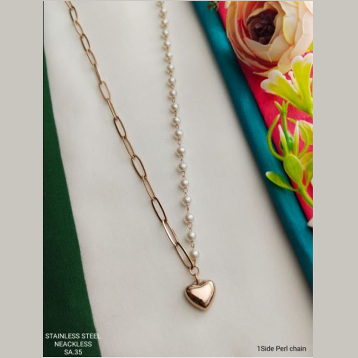 Love Heart Gold Brass Pendant Necklace Chain For Women