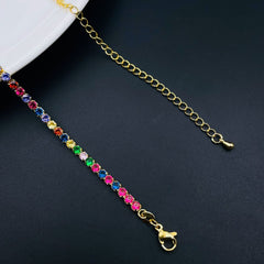 Rainbow Multi Color CZ Solitaire Tennis 18K Gold Necklace Chain