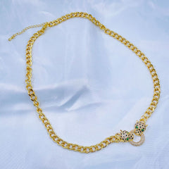 Copper Gold Cubic Zirconia Panther Curb Chain Necklace Women