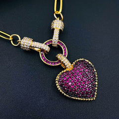 Love Heart Cubic Zirconia 18K Gold Copper Links Chain Necklace for Women