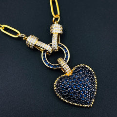 Love Heart Cubic Zirconia 18K Gold Copper Links Chain Necklace for Women