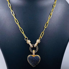 Love Heart Cubic Zirconia 18K Gold Copper Links Chain Necklace for Women