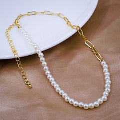 Pearl Paper Clip Links 18K Gold Copper Necklace Chain For Women
