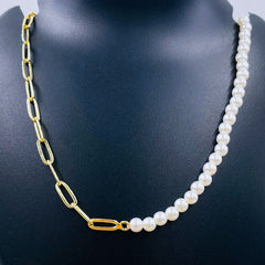 Pearl Paper Clip Links 18K Gold Copper Necklace Chain For Women
