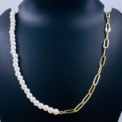 Pearl Paper Clip Links 18K Gold Copper Necklace Chain For Women