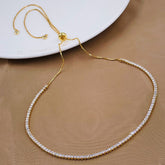 Dainty Solitaire Cubic Zirconia Gold Adjustable Necklace Chain Women